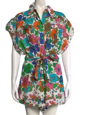 Zimmermann INSPIRED Floral Button-Front Tie-Waist Romper EUC size XS